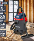 Beast 5.5 Peak HP Wet And Dry Shop Vacuum with 5 Gallon Tank and Blower Drain Port in a garage setting.