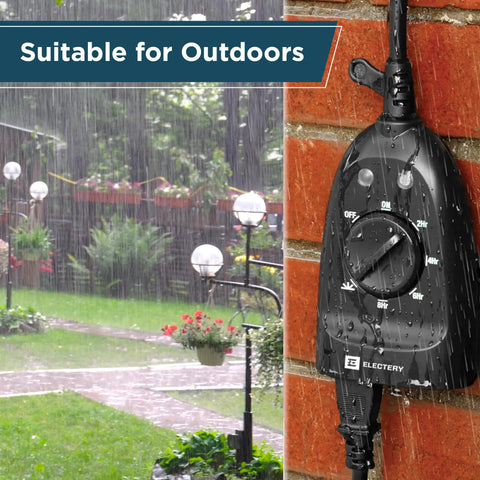 Heavy Duty Outer Timer Outlet Waterproof Plug In Dusk To Dawn Light Sensor 24 Hour Mechanical Countdown installed outdoors in rain.