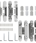 Heavy Duty Hidden Door Hinges Silver 4 Pack 6 Inch with screws and mounting kit for seamless installation.