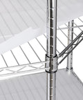 Solid Five Tier Corner Shelf With Sleek Chrome Finish And Fully Adjustable Heights featuring chrome frame and clear protective liners.