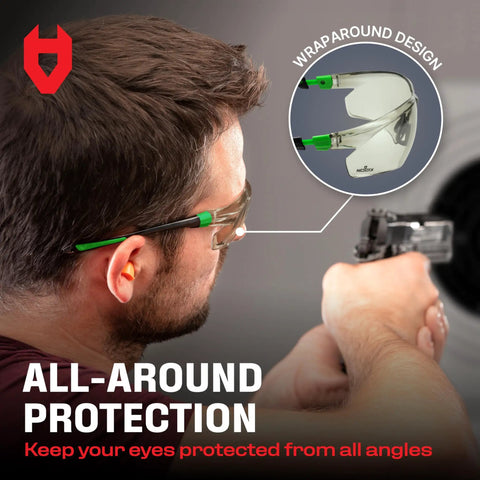 Legit Anti Fog Safety Glasses With Scratch Resistant Coating provide all-around protection with a wraparound design for shooting.