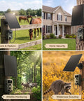 Tough 6W Solar Panel For Trail Cameras And Hunting Gear mounted on fence for Farm & Pasture, powering outdoor trail camera.