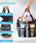 Hand holding Dope Portable Mesh Shower Caddy With Seven Pockets, Freestanding Dorm Organizer Bag For Camping, Beach, And Travel