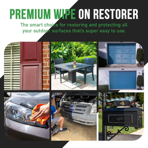 Tough As Nails Wipe On Surface Restorer And Protector For Faded Shutters Garage Doors And Outdoor Gear applied on various surfaces.