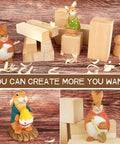 Dope Whittling Wood Blocks Kit With 19 Pieces For Basswood Carving In Three Sizes, Includes 12 Rectangles 1X1X4, 6 Cubes 2X2X4, and 1 Rectangle 2X2X4 displayed with carved animals.