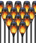 14 Pack Solar Torches With Flickering Flames 12 LED Outdoor Tiki Torch Lights Waterproof For Garden Patio Yard Pathway Create Cozy Mood Lighting