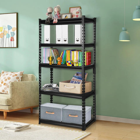 Heavy Duty Five Tier Metal Shelving Unit 1650 Pound Capacity Adjustable Layers For Garage Basement Kitchen Or Warehouse 27.5 By 12 By 59.8 Inches in a decorative living space.