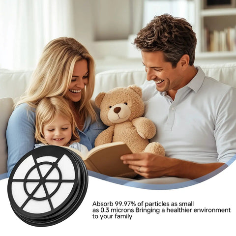 Family reading with bear next to NEN110A NEN110B NEN110D Vacuum Filter Compatible With Eureka WhirlWind Bagless Canister Vacuum Cleaner Six Pack Inlet Frame And Sponge Filter Replacement Part For Everyday Home Cleaning
