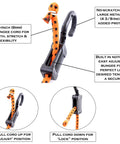 Close-up of All Purpose Adjustable Bungee Cords With Hooks, 48 Inch, Orange and Black, showing hook, adjustment notches and tension control.