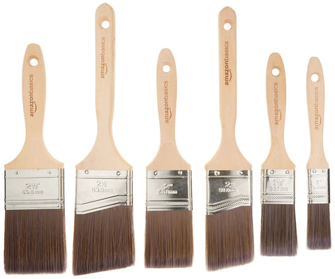 Pro Paint Brush Set, 6-Pack With Polyester-Blend Bristles And Wood Handles, arranged in varying sizes on a white background.