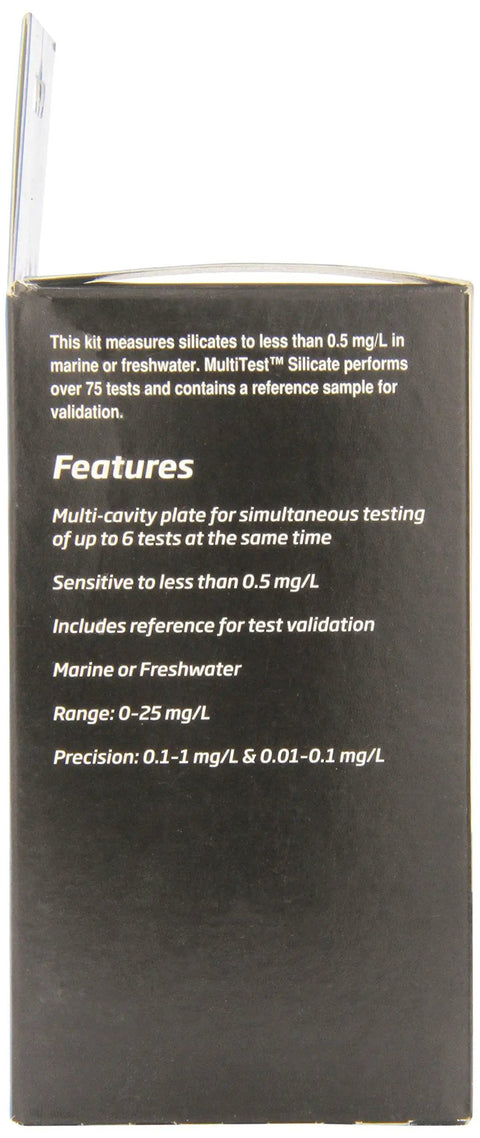 Get Your Hella Accurate Silicate Test Results To Keep Your Rad Aquarium Setup Healthy With This Badass 75 Test Kit inner packaging showing features and specifications.