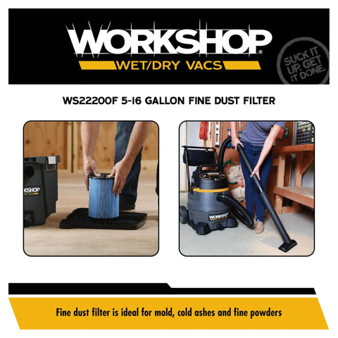 Pro Grade Fine Dust Wet Dry Vacuum Filter Replacement For 5 To 16 Gallon Shop Vacs With Qwik Lock Fastening shown in use