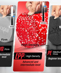 Comparison of EVA, EPP, PE foam rollers; high density EPP in Red Snow color, firm texture, ideal for deep tissue massage and yoga.