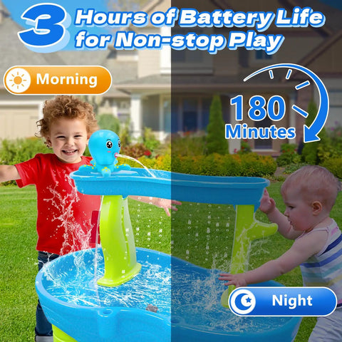 Kids playing with Octopus Battery Powered Water Table Pump For Backyard Outdoor Sand And Water Table Play, day and night use