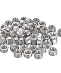 Tough As Nails 1/4-20 Stainless Steel Rivet Nuts Self Clinching For Sheet Metal 0.25 Inch Round Head stacked in a pile.