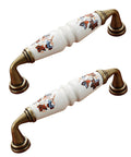 10 Pack Vintage Ceramic Cabinet Pulls Featuring Hella Charming Red Floral Motifs On Creamy White Porcelain Base Coupled With Antique Bronze Zinc Alloy Hardware For Authentic French Country Kitchen Cabinets Drawers And Furniture 96mm Hole Centers.