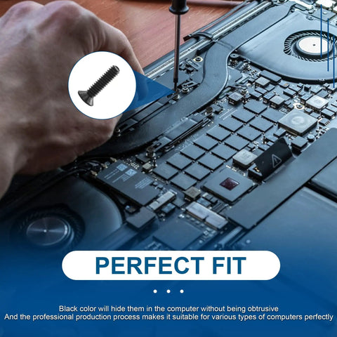 450 Piece Mini Screw Kit For Laptop And Computer Repair featuring M2 M2.5 and M3 countersunk flat head Phillips fasteners in use.
