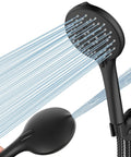 High Pressure 5 Function Handheld Shower Head With 70 Inch Stainless Steel Hose Matte Black Finish spraying water