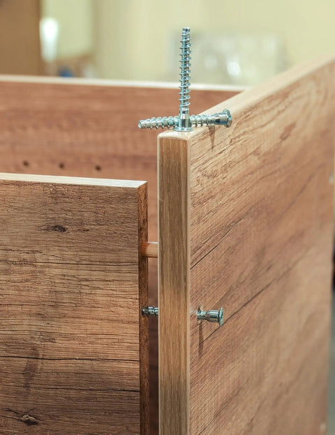 Heavy Duty M7 X 50mm Hex Socket Countersunk Self-Tapping Furniture Screws shown in wood assembly use