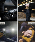 Rechargeable LED Baseball Cap With Built In USB Light And 3 Brightness Levels For Running Walking Golf And Camping visible in different outdoor activities.