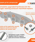 Heavy Duty Exhaust Manifold Mount Hardware Kit Featuring Gnarly Stainless Steel Studs Bolts And Nuts Built Tough For Intense Heat Rust Free Knockout Factory Repair Solution showing stainless steel bolts and nuts with manifold.