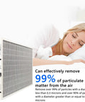 MERV 16 20X25X3In Air Filter For Bryant Carrier Purifier near sleeping woman, highlighting 99% particle removal efficiency.