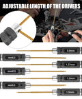 Heavy Duty Pro Grade Titanium Coated Hex Screwdriver Kit With Seven Precision Steel Bits For Fpv Racing Drones Rc Helicopters And Watercraft Hassle Free Tuning Gear with adjustable lengths and sizes displayed.