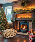 24 Inch Indoor Firewood Rack With Carrier near fireplace and Christmas tree, thickened metal rustproof wood storage rack with logs