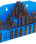 TE-CO 20402PL machinist kit in blue plastic organizer; 52-piece set of black 5/8 in T-slot nuts and 1/2-13 in studs