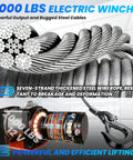 2000 lbs electric winch with rugged steel cables and motor, designed for powerful and efficient lifting.