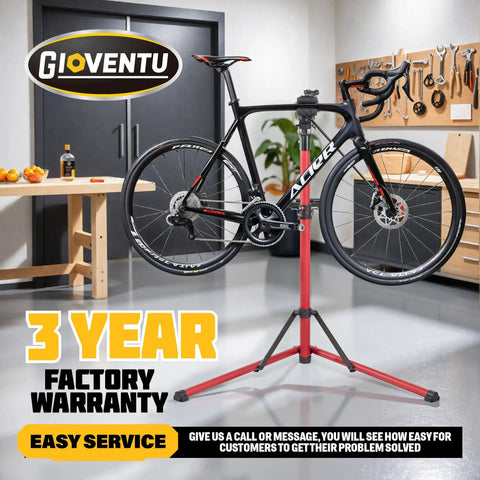 Heavy Duty E Bike Repair Stand With Beefy 110 Lb Capacity holding road bike in workshop