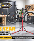 Heavy Duty Folding Bike Repair Stand With Adjustable Height And 360 Degree Clamp Built To Last Lightweight Aluminum Frame Portable Tool Tray Stable Maintenance Stand For Road Bikes E Bikes And Mountain Bikes, red stand holding black road bike