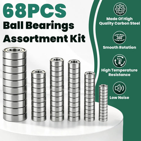 Rugged Heavy Duty Carbon Steel Ball Bearing Assortment Kit With Six Essential Sizes Of Pro Grade Deep Groove Rollers Built Tough for home projects.