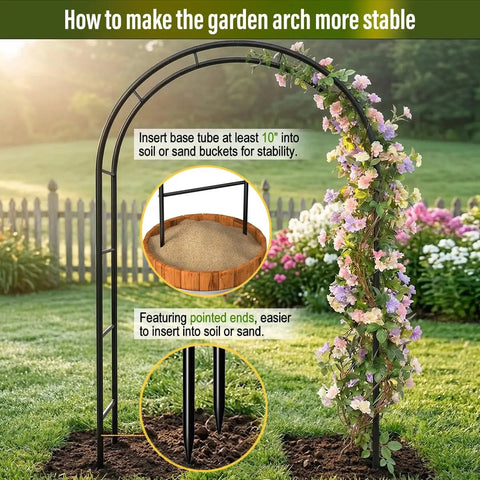Heavy Duty Galvanized Steel Garden Arch Arbor 7.6 Ft Tall 4.6 Ft Wide Dope Rust Resistant Trellis in outdoor setup