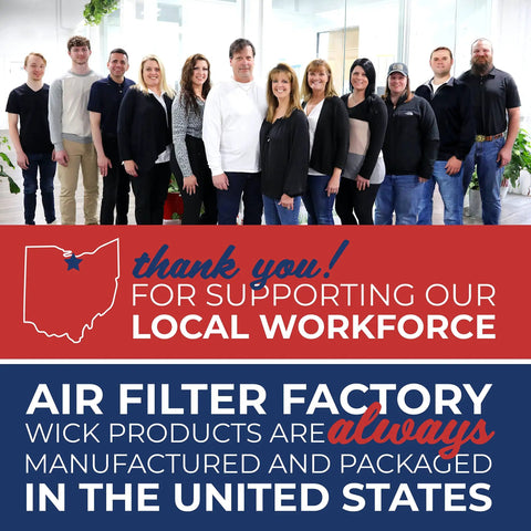 Group photo supporting local workforce, promoting USA-made air filter products