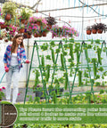 Woman watering Yard-Ready Adjustable A-Frame Garden Trellis For Cucumbers And Other Climbing Plants, 45 by 53 inch support.