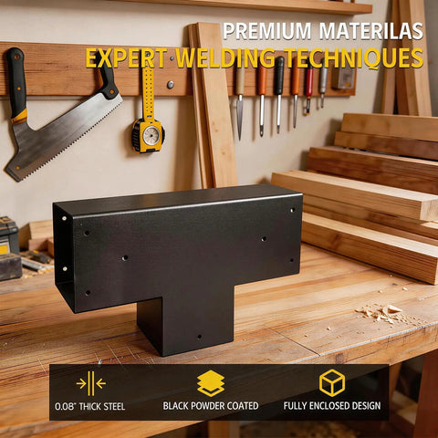 Heavy Duty 3 Way T Shaped Pergola Brackets Kit For 6x6 Wood Beams DIY Outdoor Patio Gazebo And Log Cabin Projects With Hardware Galvanized Steel And Matte Black Finish For Lasting Strength