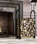 Heavy Duty Firewood Log Rack Kit With Adjustable Bracket For Indoor Or Outdoor Use, Black Powder Coated Steel Fireplace Wood Storage Holder