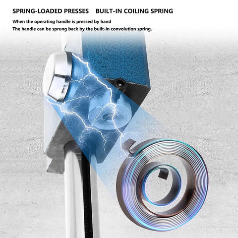 Workhorse Benchtop Arbor Press With Quick Release Spring Handle And An Ironclad 1100 Lb Rating For Making Short Work Of Precision Stamping Bending And Daily Fabrication Tasks, featuring built-in coiling spring mechanism.