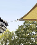 Beige Triangle Sun Shade Sail 12 By 12 By 12 Feet With Super Ring Edges UPF50 Plus UV Blockage 98 Percent Commercial Grade Heavy Duty 260 GSM Patio Canopy installed view