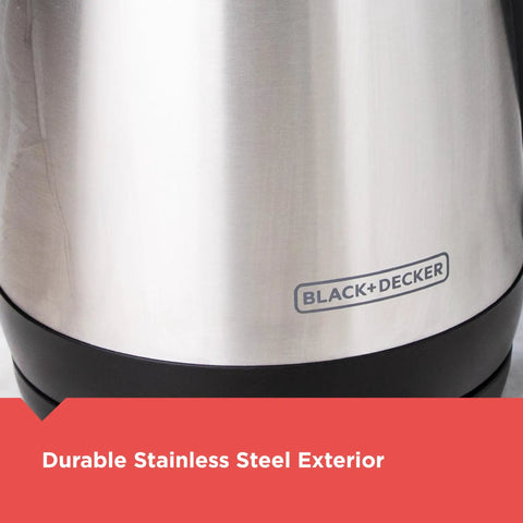 Close-up of the 1.7L Cordless Electric Kettle With Rapid Boil Technology And Auto Shutoff, Stainless Steel Exterior, KE1700SD