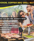 Set Of 6 Copper Grill Mats For Outdoor Grilling Nonstick Heavy Duty Easy To Clean shown in BBQ scene with friends.