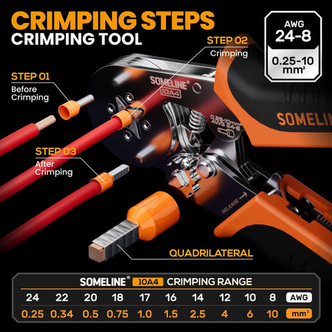 Ferrule Crimping Tool Set Pro Grade With 23 Wire End Ferrules And Storage Case, Ratchet Pliers for AWG 24-8 Wire Gauge steps