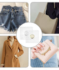 15 Pair Sew On Magnetic Snap Closures Offering Rock Solid Strong Hold Using Quality PVC Hidden Fasteners For Purses Handbags And Apparel DIY Craft Projects Nifty Quick Clip Hardware Super Easy Grasp Design showcased with various outfits.