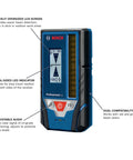 LR8 165 Ft Red And Green Beam Line Laser Receiver With Mounting Bracket, backlit LCD and dual-sided LED indicator.