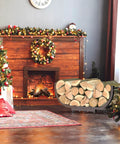 Beefy Firewood Rack For Outdoor Use near decorated fireplace, 29 inch log holder with black steel frame, U shape design