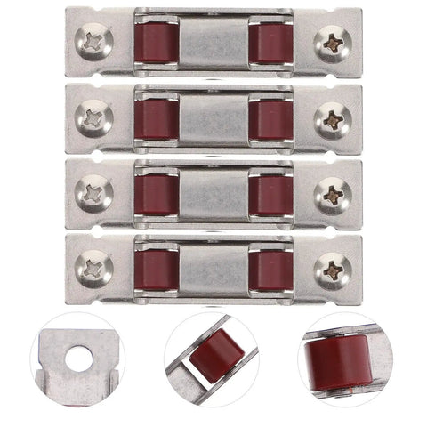 Premium Ironclad Stainless Steel Sliding Window Sash Rollers Featuring Double Wheel Pulleys For Barn Doors Closets And Cabinet Tracks Rock Solid Heavy Duty, 4 piece set showing close-up of dual wheel pulleys.