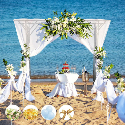 Extra Large Garden Arch Trellis With Flat Top Design, 106.3 Inch L by 106.3 Inch H at a beach wedding setup decorated with flowers