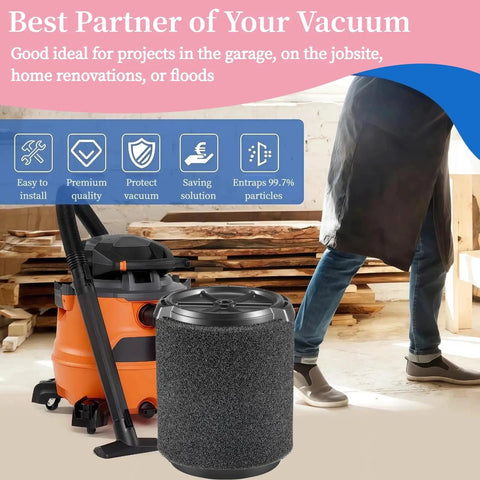 VF7000 Foam Wet Application Filter Replacement for 5 To 20 Gallon Wet Dry Shop Vacuums and Husky 6 To 9 Gallon
