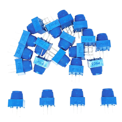 Trim Potentiometer Kit With Blue Knobs 20 Pieces 1K 10K 50K 100K Ohm Breadboard Friendly Rotary Potentiometers For Electronics Projects DIY
